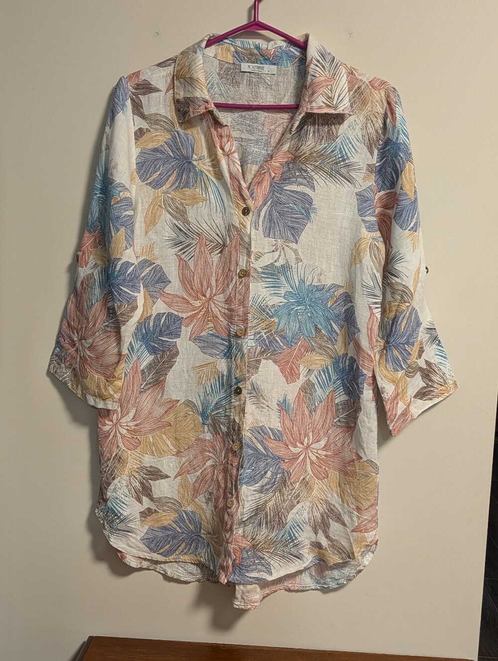 Rosemarine . Casual Linen Floral Button-Front Women's Blouse. Multicolor Size S